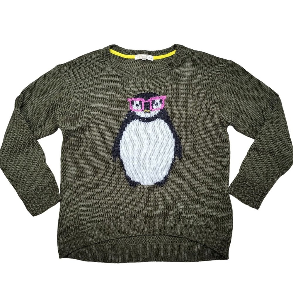 rewind penguin knit winter sweater funny cute size XL olive green winter warm